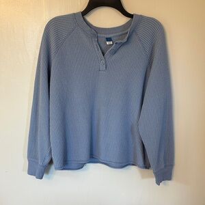 Old Navy Blue Waffle Henley Top